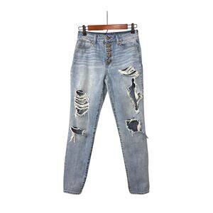 Rewash Blue Distressed Denim Button Fly Low Waist Boyfriend Jeans Size Women's 0